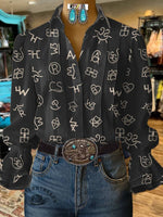 Women's Cattle Brands Print Casual Cotton And Linen Shirt