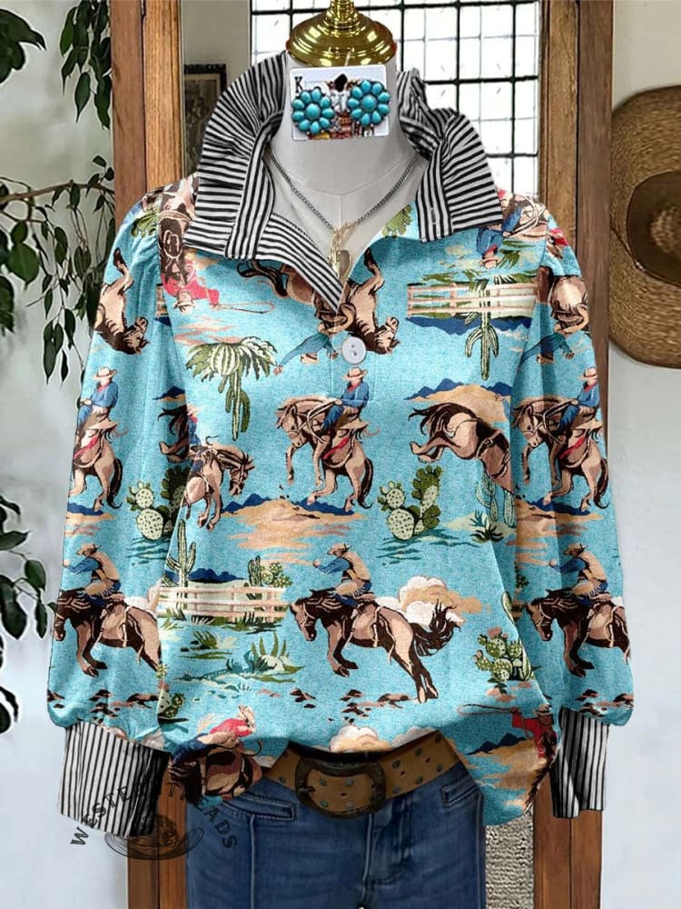 Women's Western Print Casual Long Sleeve Comfortable Top