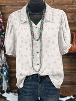 Women's Cattle Brands Print Casual Cotton Shirt