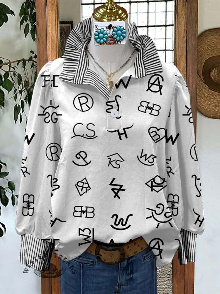 Women's Cattle Brands Print Casual Long Sleeve Comfortable Top