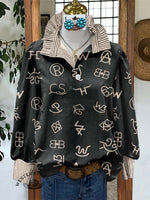 Women's Cattle Brands Print Casual Long Sleeve Comfortable Top