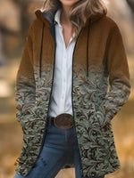 Classic West Print Unisex Plush Thick Long-Sleeved Sweater Cardigan Coat