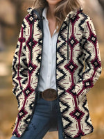 Aztec Print Unisex Plush Thick Long-Sleeved Cardigan Coat