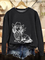 Western Cowboy Dog Print Cotton Sweatshirt