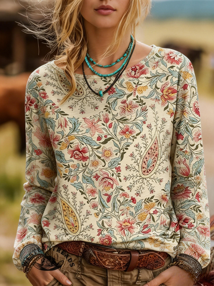 100% Cotton🍃Women's Print Casual Long Sleeve T-shirt