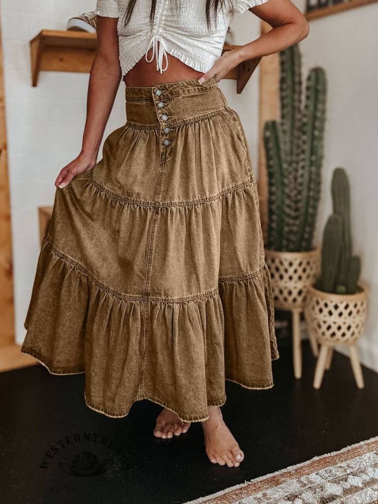 Boho Layered Denim Skirt