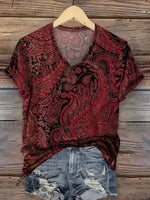 Women's Paisley Print V-neck Casual T-Shirt