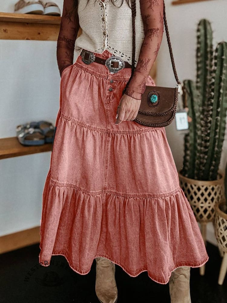 Boho Layered Denim Skirt