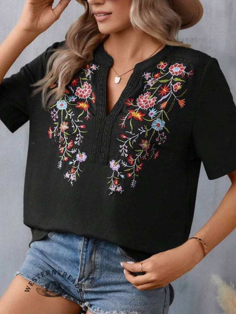 Women's Embroidered Patchwork Lace Top