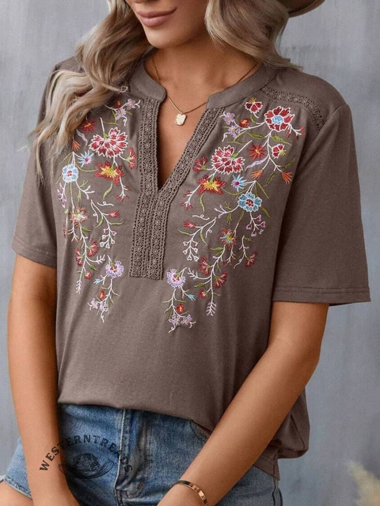 Women's Embroidered Patchwork Lace Top