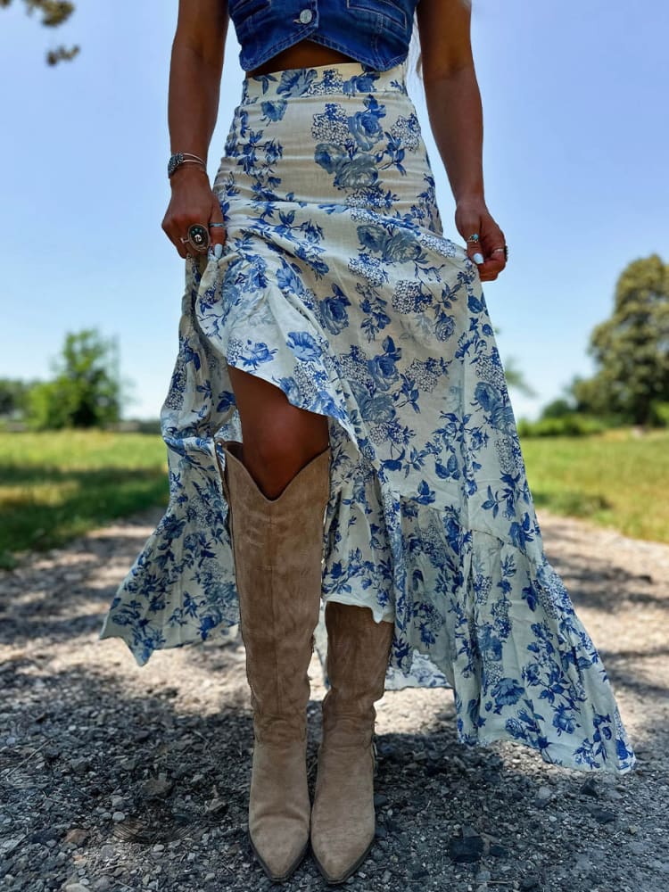 Women's Rodeo Floral Ruffle Maxi Skirt