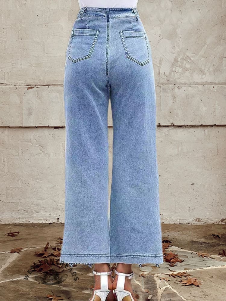 🔥Global hot sale🔥Women's Buttoned Lace Patchwork Jeans Pants