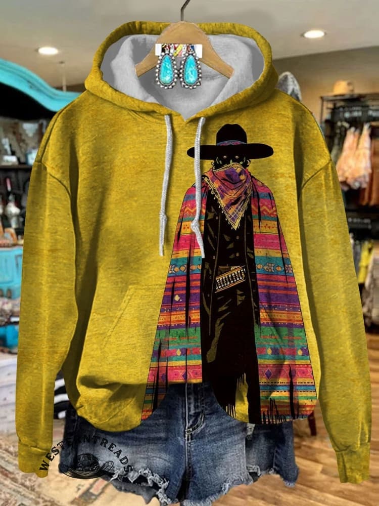 Vintage Yellow Western Cowboy Print Crewneck Sweatshirt