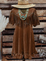 Women's Turquoise Floral Fringe Graphic Print Dress