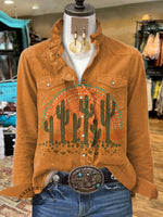 Wild West Fallen Cactus Retro Print T-Shirt