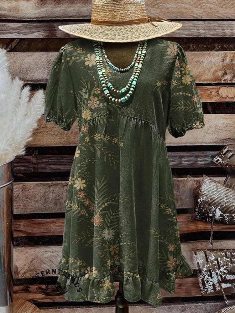 Simple Floral Art Print Casual V-Neck T-Shirt