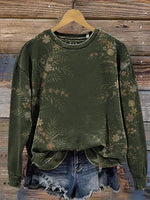 Simple Floral Art Print Casual V-Neck T-Shirt