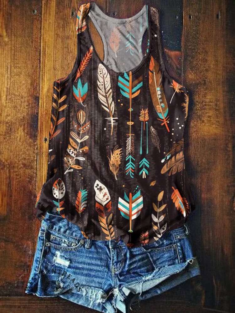 Women's Retro Feather Print Comfortable Tank Top