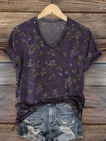 Purple Retro Floral Short Sleeve T-Shirt for Women