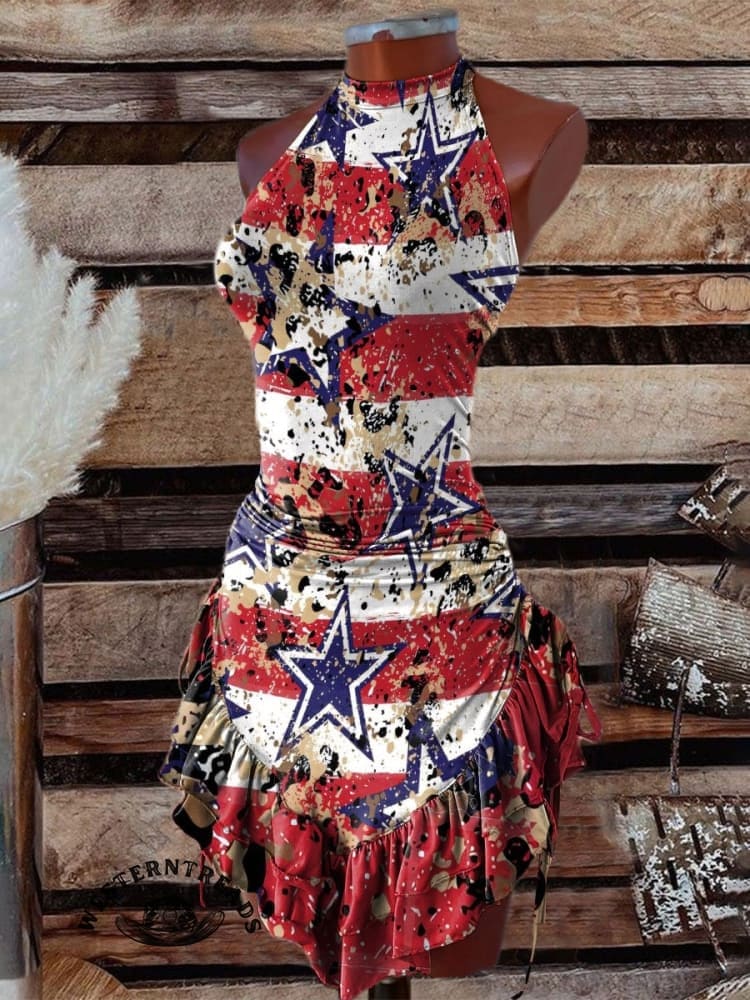 Retro Star Stripe Pattern Printed Casual T-shirt