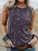Retro Floral Pattern Printed Casual V-neck T-shirt