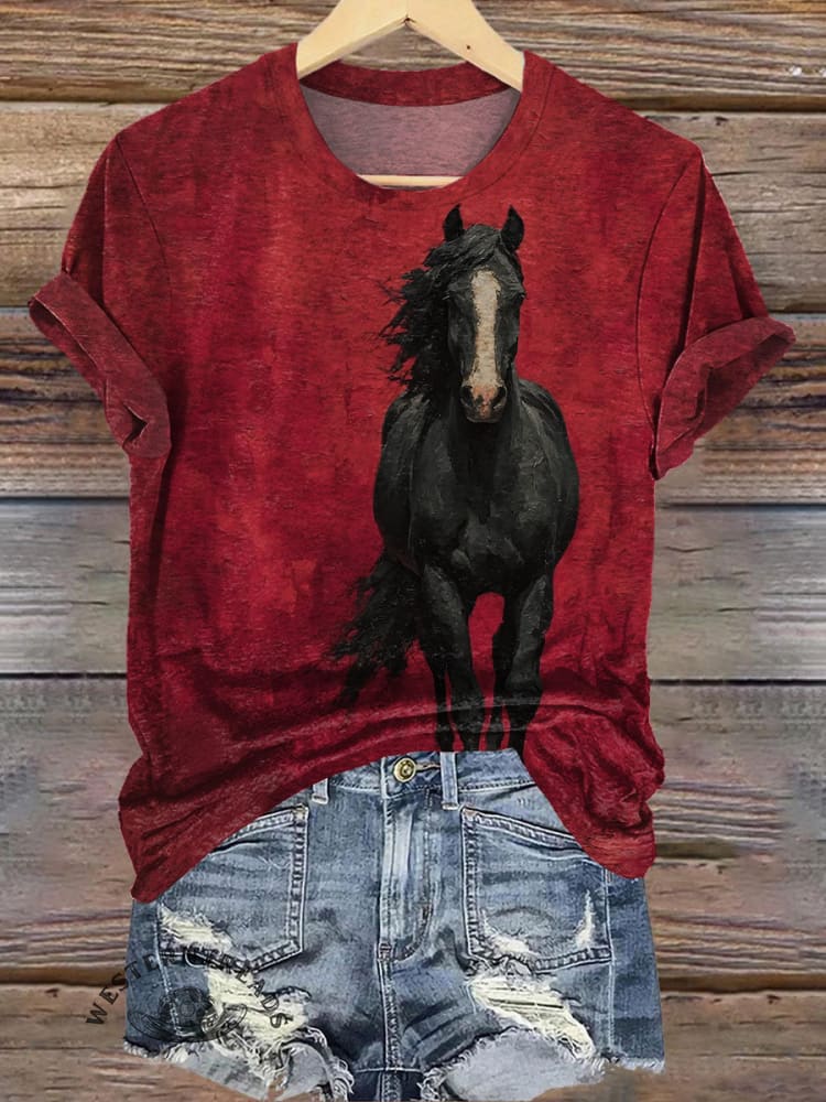 Horse Art Print Casual T-shirt