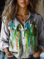 Women's Retro Horse Watercolor Art Print Casual V-neck T-shirt