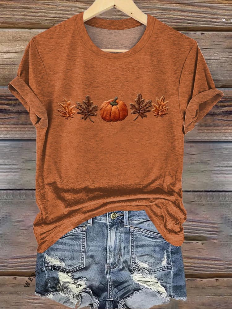 Simple Pumpkin Embroidered Print Casual T-shirt