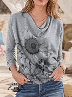 Retro Texture Sunflower Flower Print Casual T-shirt