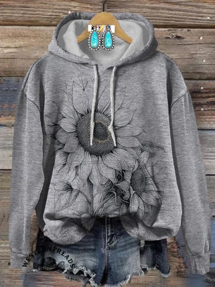 Retro Texture Sunflower Flower Print Casual T-shirt