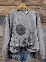 Retro Texture Sunflower Flower Print Casual T-shirt
