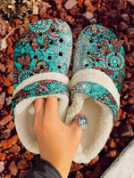 Turquoise Sunflower Print Clogs