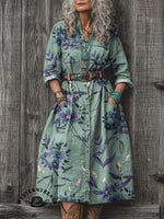 Retro Floral Pattern Print Casual V-neck T-shirt