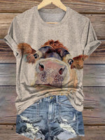Retro Funny Cow Print T-shirt
