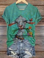 Cute Retro Sheep Print Casual T-shirt