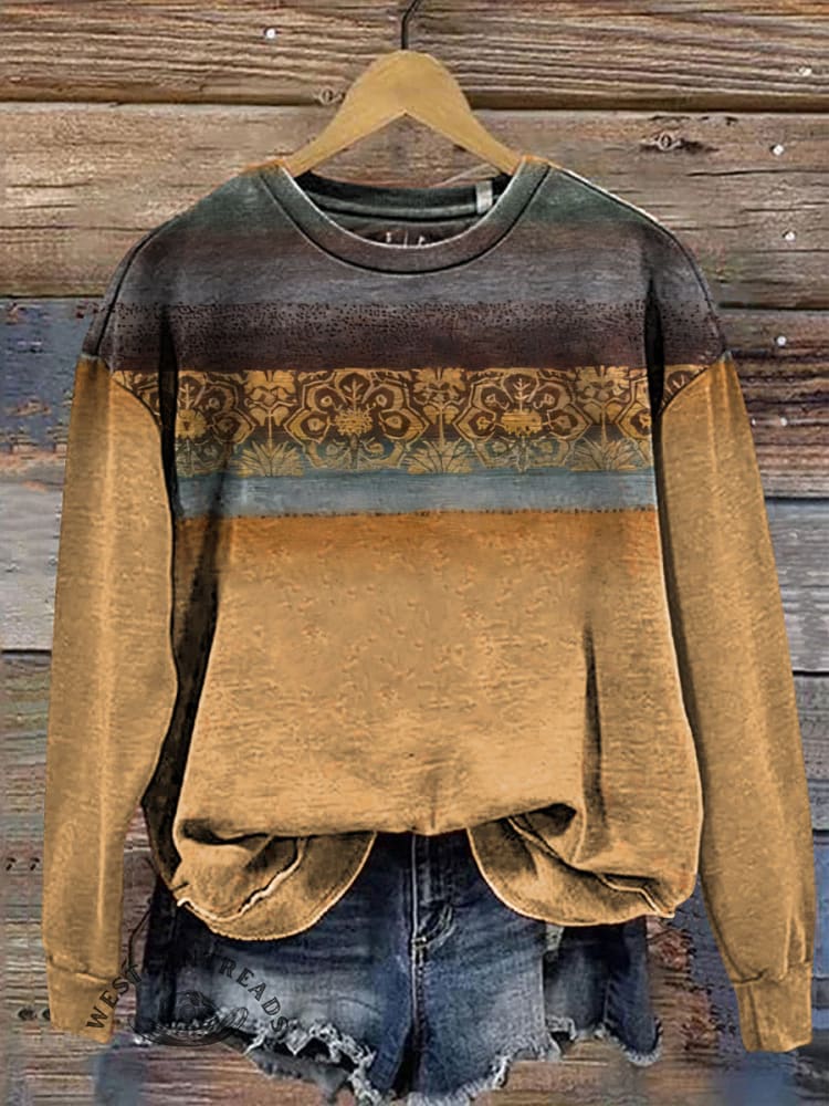 Retro Stripe Texture Pattern Casual Cotton Sweatshirt