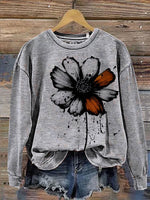 Simple Flower Graffiti Texture Casual Cotton Sweatshirt