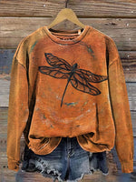 Retro Texture Dragonfly Print Casual T-shirt