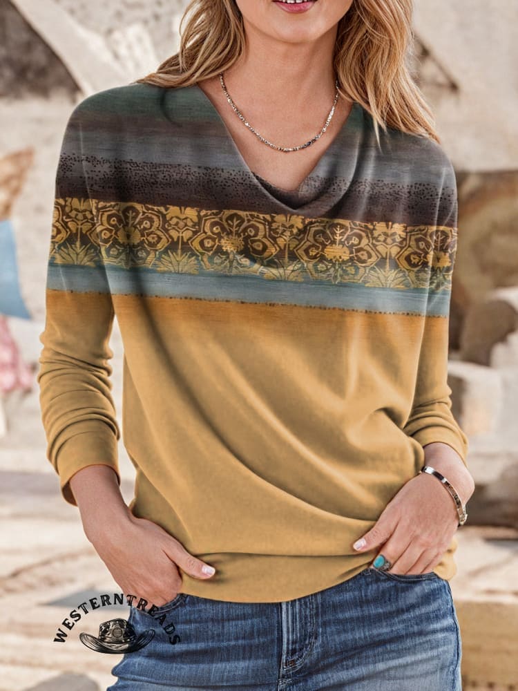 Retro Stripe Texture Pattern Casual Cotton Sweatshirt