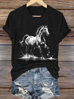 Horse Western Art Print Casual Crew Neck Short Sleeve T-Shirt