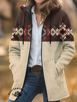 Aztec Print Unisex Plush Thick Long-Sleeved Cardigan Coat