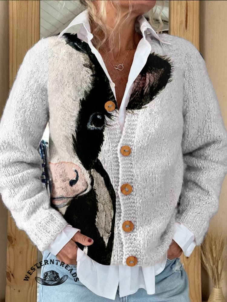 Cute Cow Print Women's V-neck Casual T-Shirt