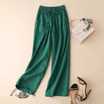 Solid Color Cotton Linen High Waist Straight-Leg Casual Pants