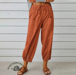 Solid Color Casual With Pocket Buttons Cotton Linen Trousers Pants