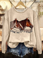 Classic Horse Art Print Casual Cotton Sweatshirt