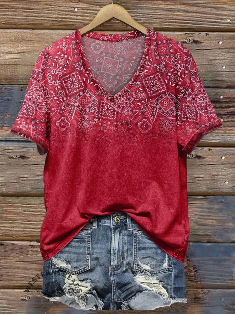 Red Paisley Print T-shirt