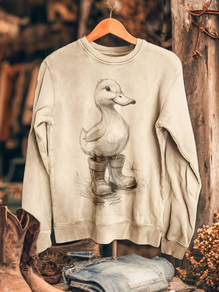 Duck Print Casual Cotton Sweatshirt