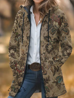 Vintage Print Unisex Plush Thick Long-Sleeved Sweater Cardigan Coat