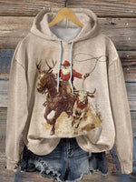 Cowboy Santa Claus Print Casual Cotton Sweatshirt