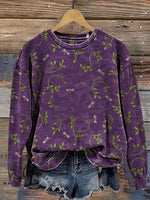 Retro Floral Dragonfly Pattern Print Casual Cotton Sweatshirt